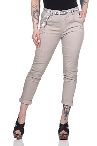 Mississhop Damen Baumwolle Klassische Chino Hose mit Gürtel (Mod. 369) Beige M von Mississhop