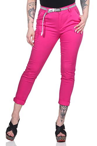 Mississhop Damen Baumwolle Klassische Chino Hose mit Gürtel (Mod. 369) Pink L von Mississhop