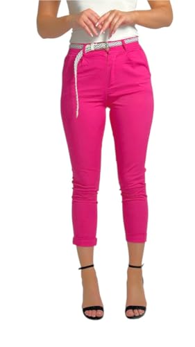 Mississhop Damen Baumwolle Klassische Chino Hose mit Gürtel (Mod. 369) Pink XXL von Mississhop