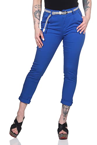 Mississhop Damen Baumwolle Klassische Chino Hose mit Gürtel (Mod. 369) Royalblau M von Mississhop