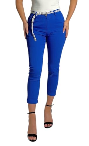 Mississhop Damen Baumwolle Klassische Chino Hose mit Gürtel (Mod. 369) Royalblau S von Mississhop