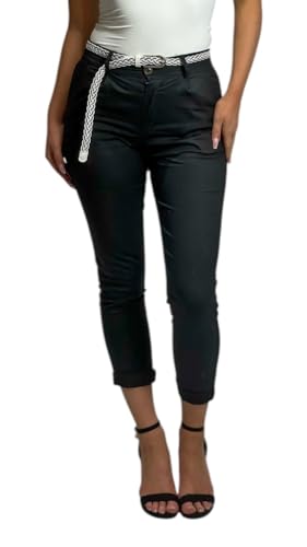 Mississhop Damen Baumwolle Klassische Chino Hose mit Gürtel (Mod. 369) schwarz XL von Mississhop