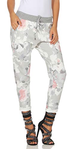 Mississhop Damen Hose Cargohose Blumen Sweatpants Jogginghose Baumwolle Freizeithose Boyfriend Haremshose Blumenprint, Model 4, One Size (Gr. 36, 38, 40 ) von Mississhop