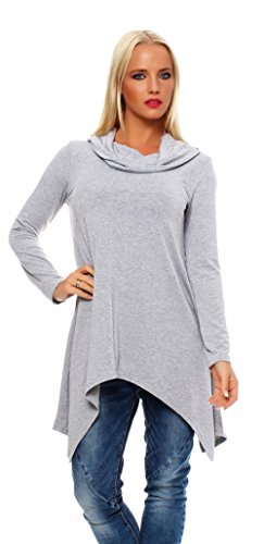 Mississhop Ele Damen Tunika Kleid Langarmshirt mit Rollkragen assymetrisch Grau XL von Mississhop