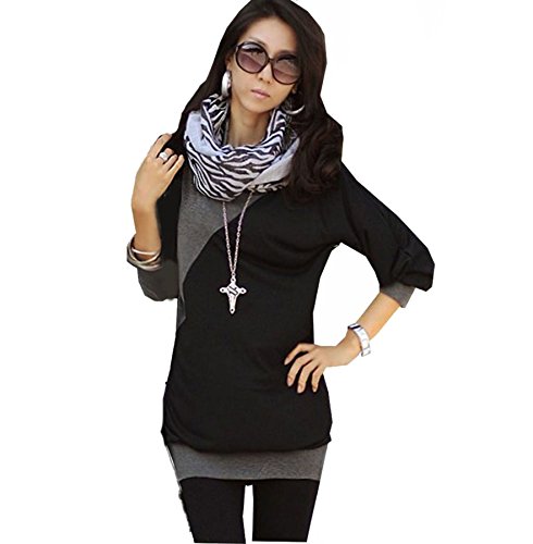 Mississhop Ester Japan Style Damen Bluse Longshirt Tunika mit ¾ ÄRMELN Schwarz-Dunkelmelange S von Mississhop