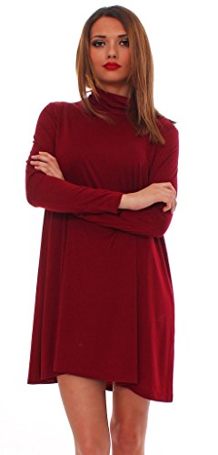 Mississhop Japan Style Tunika Longshirt Kleid Pulli Tunika Minikleid mit Rollkragen, Bordo, S / 36 von Mississhop