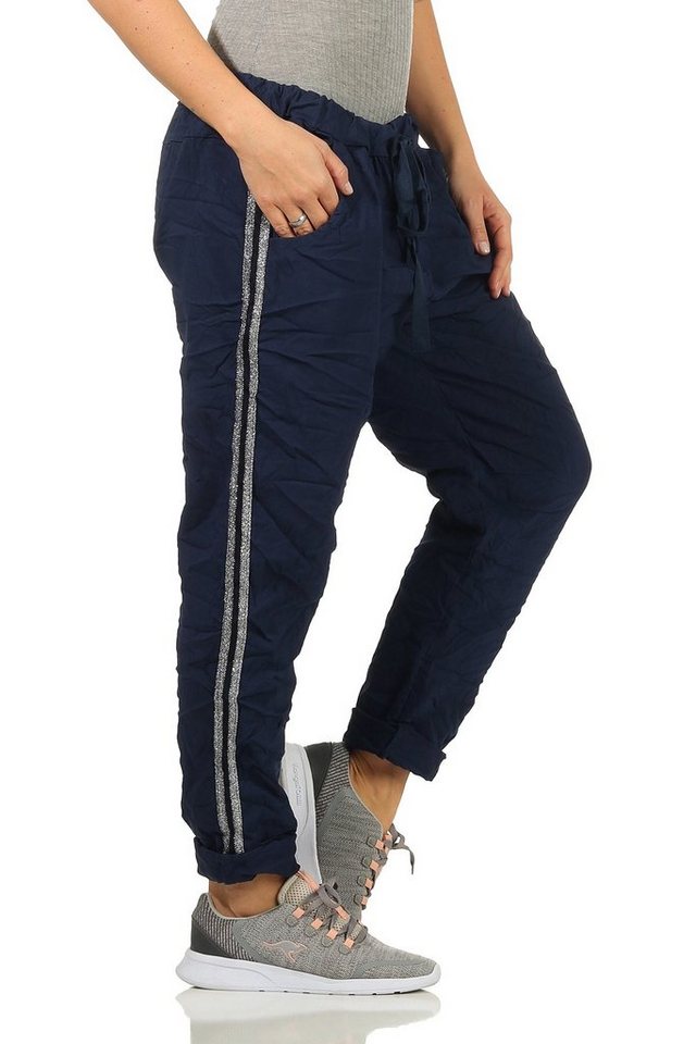 Mississhop Jogginghose Damen Hose Baumwollhose mit Seitlichen Silberstreifen M.348 von Mississhop