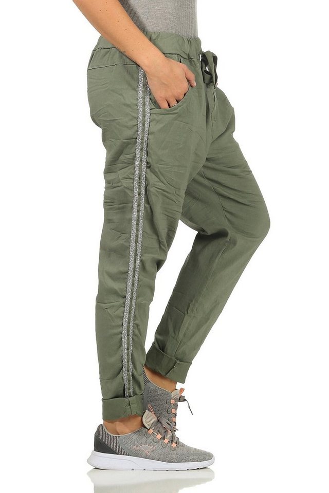 Mississhop Jogginghose Damen Hose Baumwollhose mit Seitlichen Silberstreifen M.348 von Mississhop