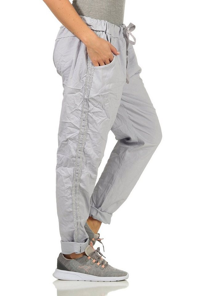 Mississhop Jogginghose Damen Hose Baumwollhose mit Seitlichen Silberstreifen M.348 von Mississhop