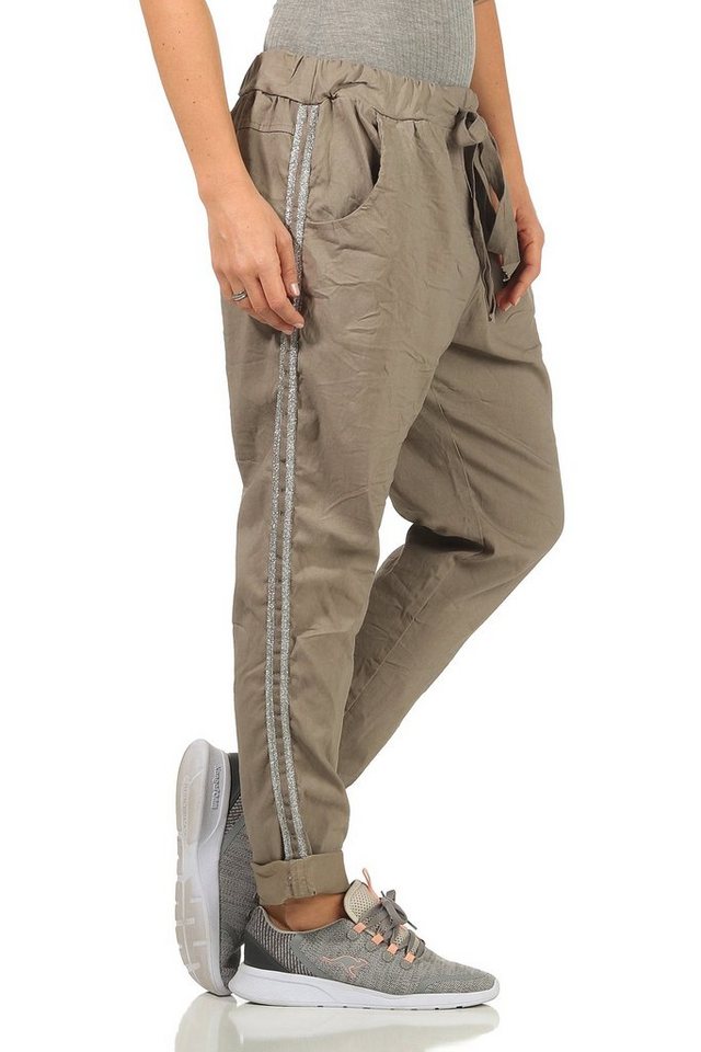 Mississhop Jogginghose Damen Hose Baumwollhose mit Seitlichen Silberstreifen M.348 von Mississhop