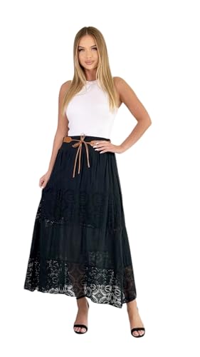 Mississhop Langer Baumwollrock mit Spitze & Gürtel 3094 Schwarz Mississhop Langer Baumwollrock mit Spitze & Gürtel 3094 Schwarz von Mississhop