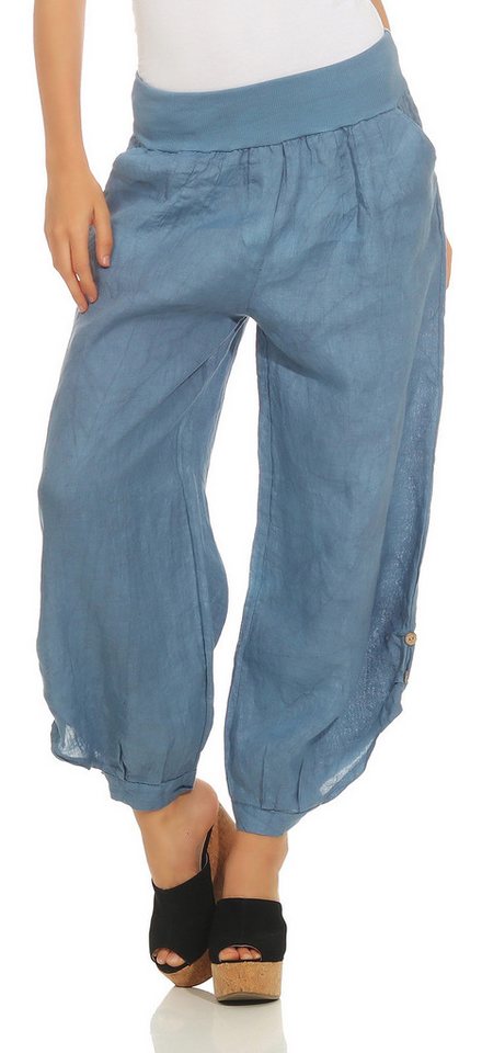 Mississhop Leinenhose 100 % Leinen Sommerhose, Haremshose mit Gummibund & Knopf M.282 von Mississhop