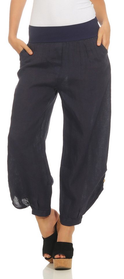 Mississhop Leinenhose 100 % Leinen Sommerhose, Haremshose mit Gummibund & Knopf M.282 von Mississhop