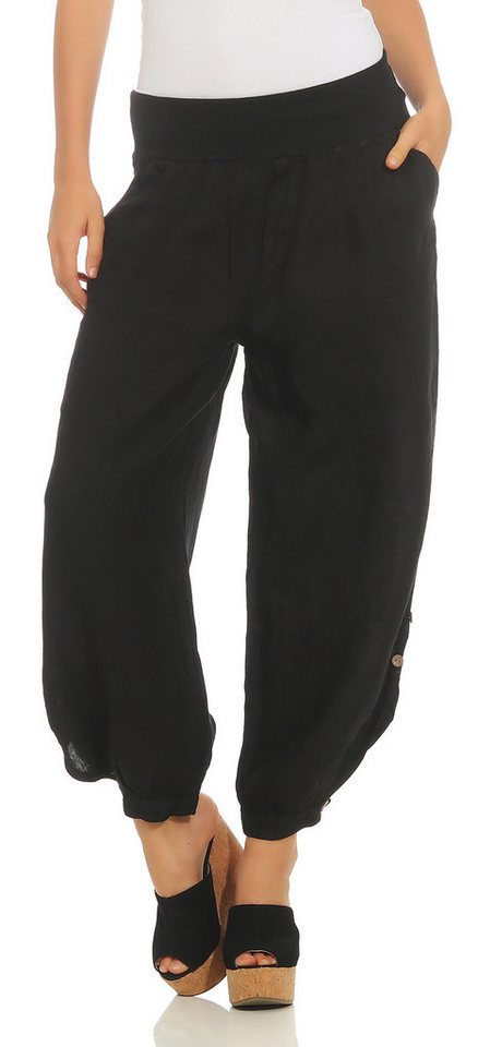 Mississhop Leinenhose 100 % Leinen Sommerhose, Haremshose mit Gummibund & Knopf M.282 von Mississhop
