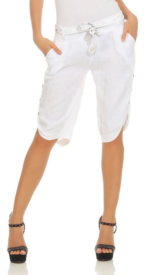 Mississhop Leinenhose Damen Capri Leinenshorts Bermuda 100 % Leinen kurze Hose 281 von Mississhop