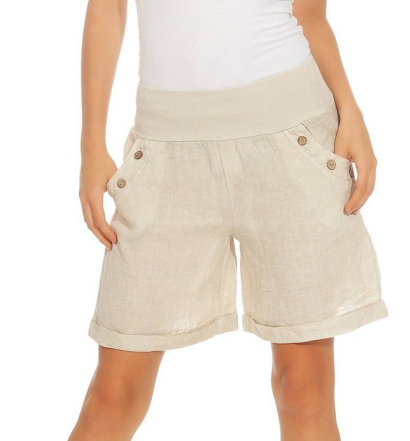 Mississhop Leinenhose Damen Shorts Leinenshorts Bermuda 100 % Leinen kurze Hose 280 mit elastischem Bund, in Unifarbe von Mississhop