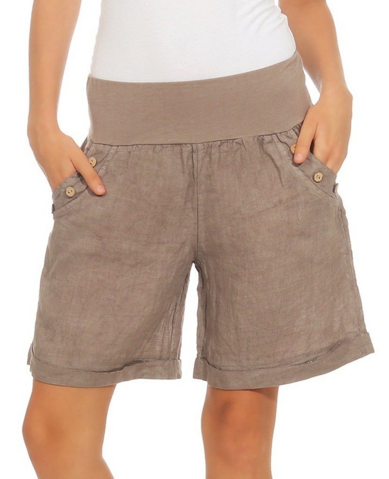 Mississhop Leinenhose Damen Shorts Leinenshorts Bermuda 100 % Leinen kurze Hose 280 mit elastischem Bund, in Unifarbe von Mississhop