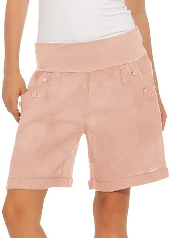 Mississhop Leinenhose Damen Shorts Leinenshorts Bermuda 100 % Leinen kurze Hose 280 mit elastischem Bund, in Unifarbe von Mississhop