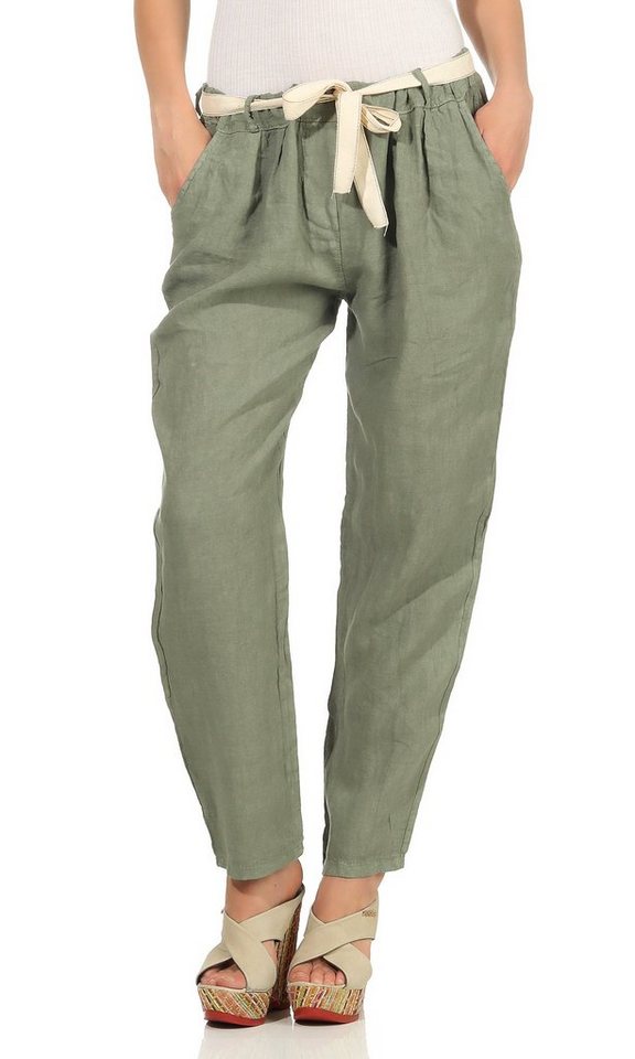 Mississhop Leinenhose Leinenhose 100 % Leinen Freizeithose mit Stoffgürtel M.317 von Mississhop