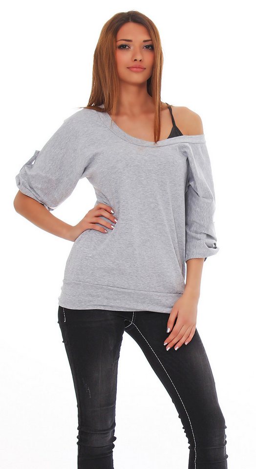 Mississhop Longpullover Damen Oberteil Tunika Longshirt + Top (2 in 1) M. Gesel (Packung Set, 2-tlg., 2er-Pack) Top mit Träger, in Melange Optik, mit V-Ausschnitt im Rücken von Mississhop