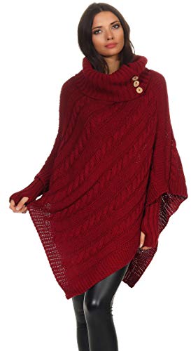 Mississhop Poncho Cape Strick Sweatshirt Pullover Umhang Überwurf mit Stulpen 3012 Bordo von Mississhop