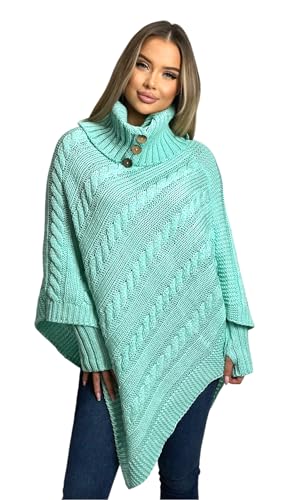 Mississhop Poncho Cape Strick Sweatshirt Pullover Umhang Überwurf mit Stulpen 3012 Mint von Mississhop