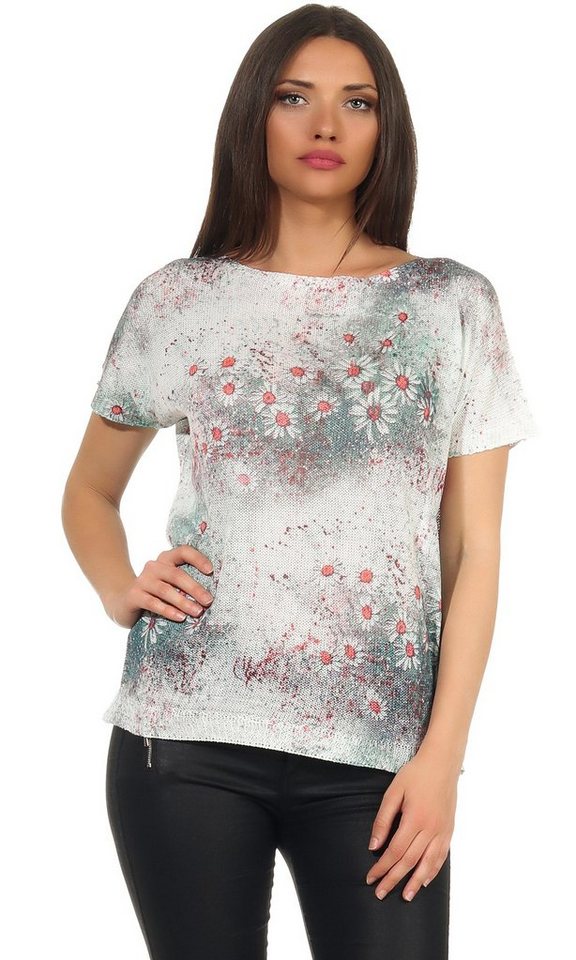 Mississhop Print-Shirt Damen weißes Shirt mit Blumen Tshirt Bluse 320 von Mississhop