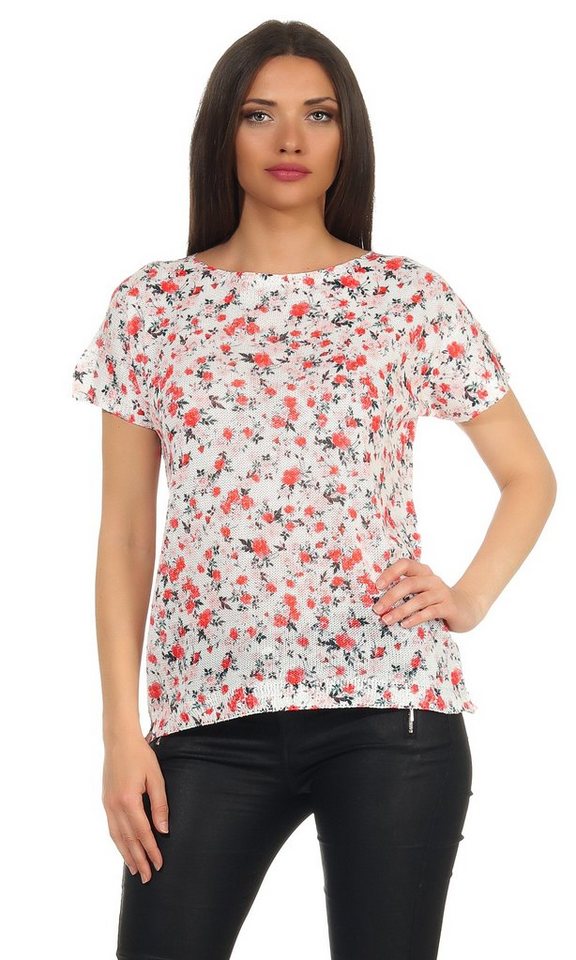 Mississhop Print-Shirt Damen weißes Shirt mit Blumen Tshirt Bluse 320 von Mississhop