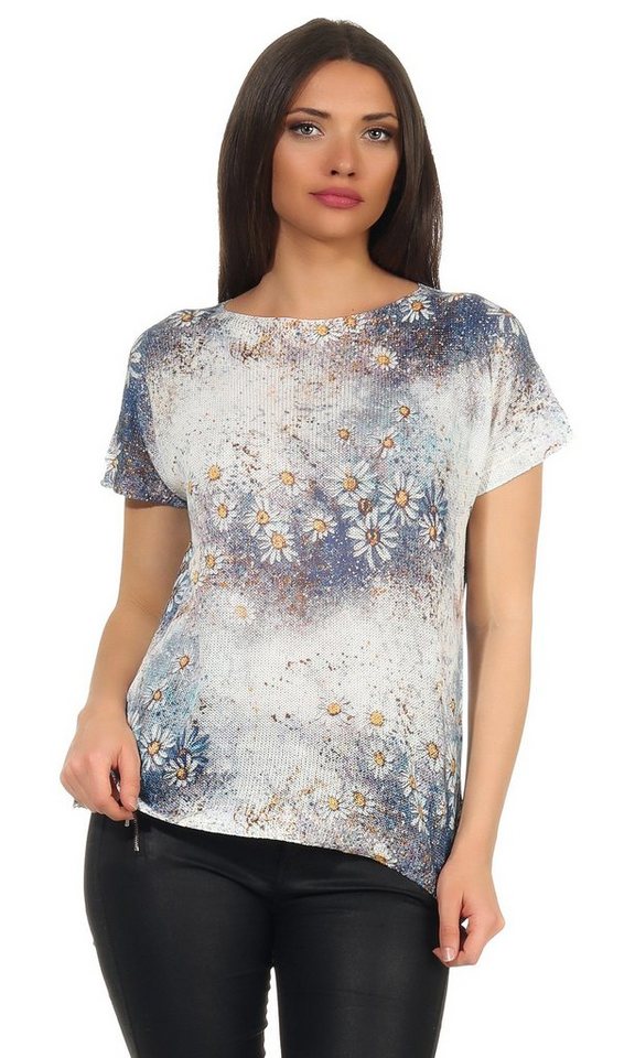 Mississhop Print-Shirt Damen weißes Shirt mit Blumen Tshirt Bluse 320 von Mississhop