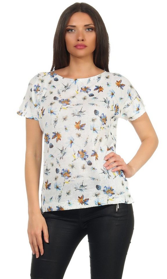 Mississhop Print-Shirt Damen weißes Shirt mit Blumen Tshirt Bluse 320 von Mississhop