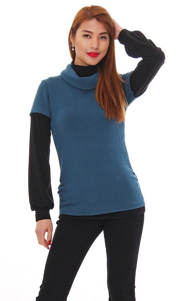 Mississhop Rollkragenpullover 2 in 1 Optik Strick Pullover Longshirt von Mississhop