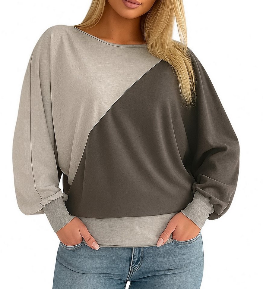Mississhop Rollkragenpullover Fledermauspullover Damen Bluse Longshirt Tunika mit 3/4 Ärmeln von Mississhop