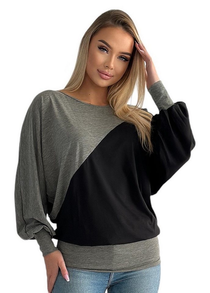 Mississhop Rollkragenpullover Fledermauspullover Damen Bluse Longshirt Tunika mit 3/4 Ärmeln von Mississhop