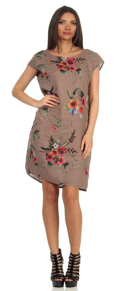 Mississhop Sommerkleid Dame Leinenkleid Kleid 100% Leinen Blumenprint M.330 von Mississhop