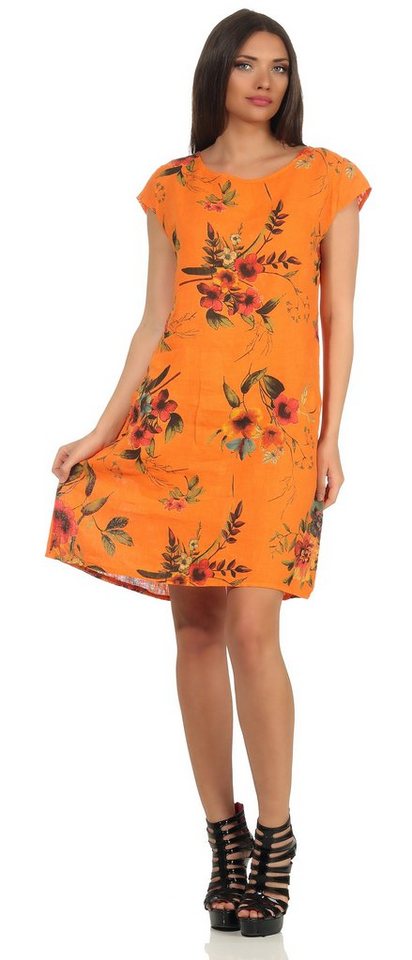 Mississhop Sommerkleid Dame Leinenkleid Kleid 100% Leinen Blumenprint M.330 von Mississhop