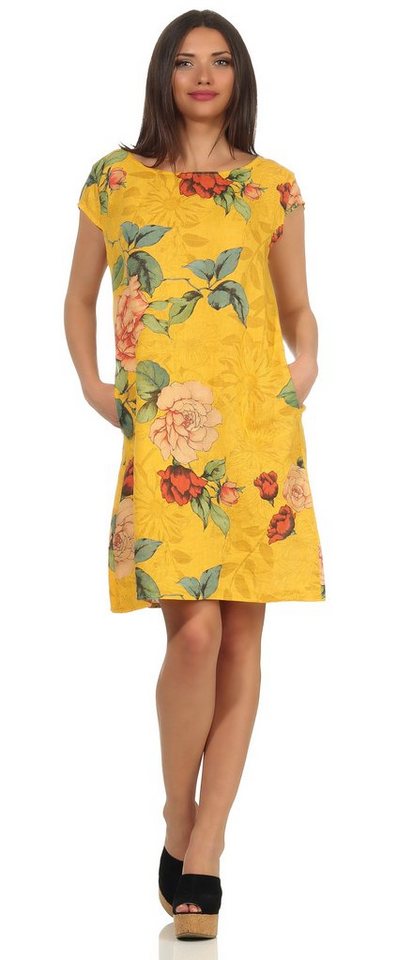 Mississhop Sommerkleid Damen Leinenkleid Kleid 100% Leinen Blumenprint M.327 von Mississhop