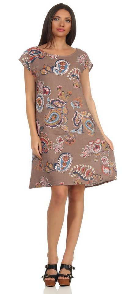 Mississhop Sommerkleid Damen Leinenkleid Kleid 100% Leinen Blumenprint M.328 von Mississhop