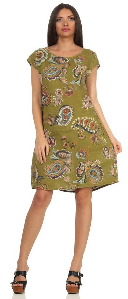 Mississhop Sommerkleid Damen Leinenkleid Kleid 100% Leinen Blumenprint M.328 von Mississhop