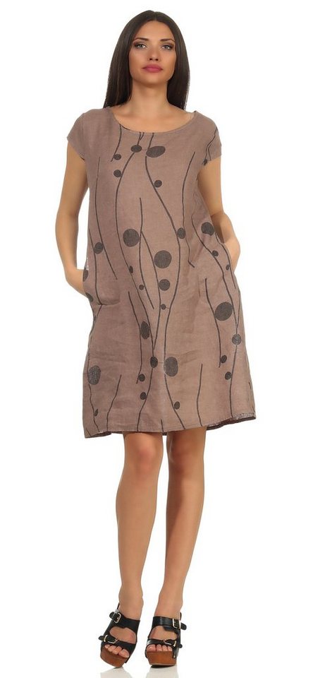 Mississhop Sommerkleid Damen Leinenkleid Kleid 100% Leinen Blumenprint M.331 von Mississhop