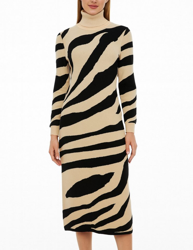 Mississhop Strickkleid Damen figurbetontes Strickkleid mit Rollkragen mit Zebra-Muster M. 424 Mississhop Strickkleid Damen figurbetontes Strickkleid mit Rollkragen mit Zebra-Muster M. 424 von Mississhop