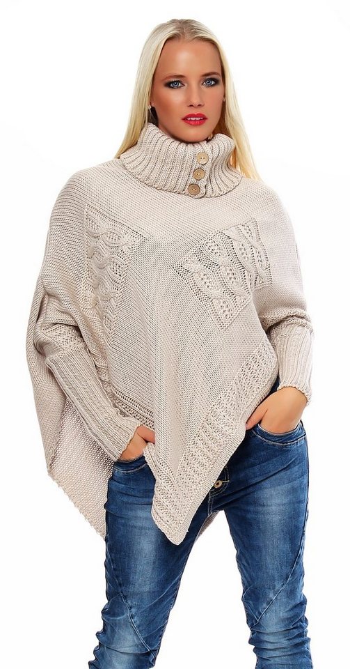 Mississhop Strickponcho Poncho Strick Sweatshirt Pullover Umhang Überwurf M. 3001 von Mississhop