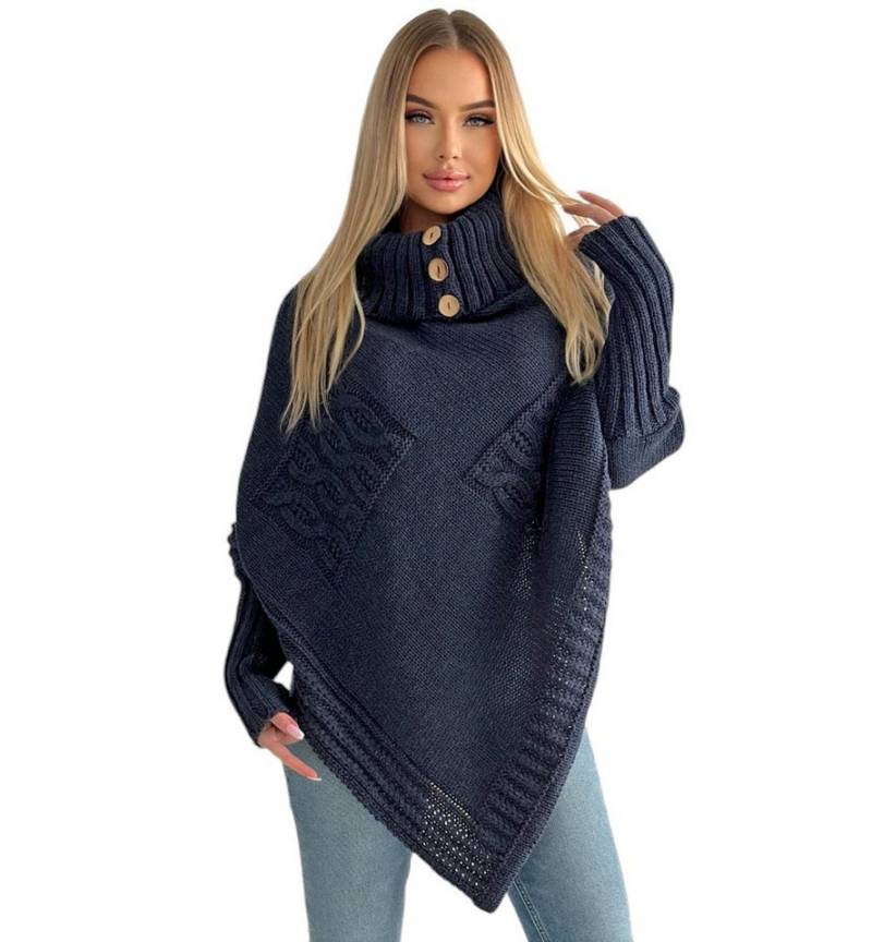 Mississhop Strickponcho Poncho Strick Sweatshirt Pullover Umhang Überwurf von Mississhop