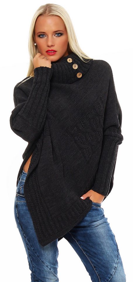 Mississhop Strickponcho Poncho Strick Sweatshirt Pullover Umhang Überwurf M. 3001 von Mississhop