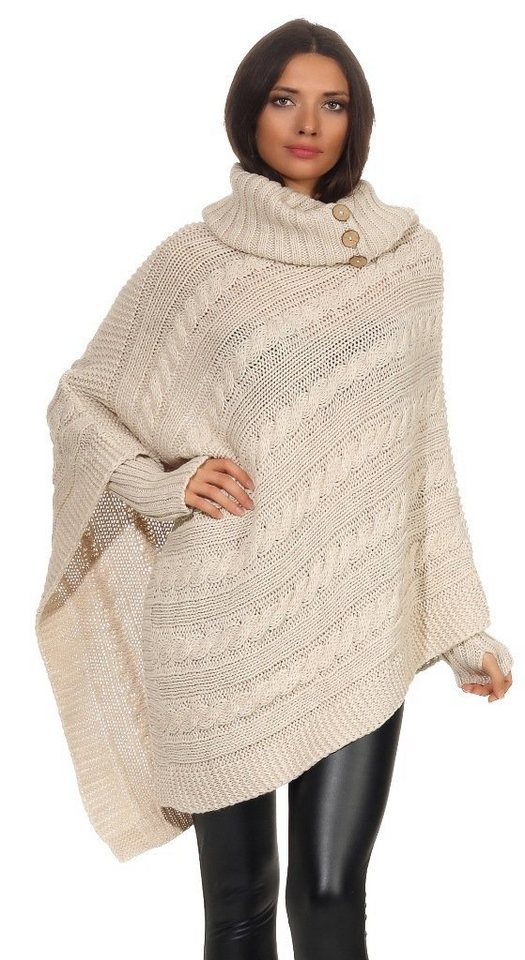 Mississhop Strickponcho Poncho Strick Sweatshirt Pullover Umhang Überwurf mit Stulpen 3012 von Mississhop