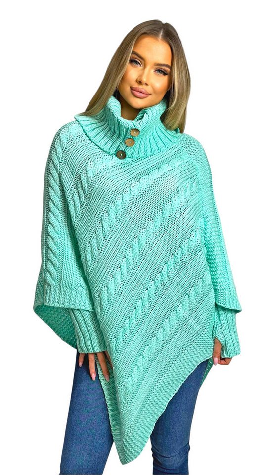 Mississhop Strickponcho Poncho Strick Sweatshirt Pullover Umhang Überwurf mit Stulpen 3012 von Mississhop