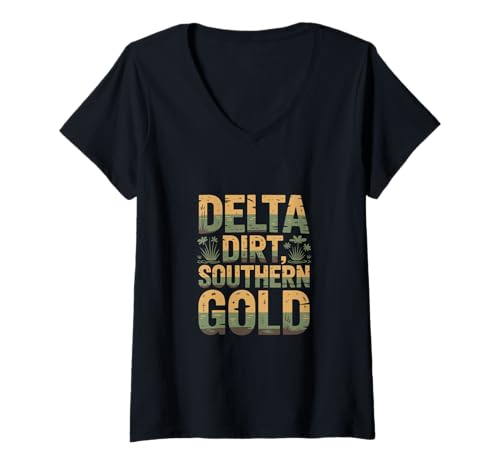 Damen Mississippi Heritage Delta Dirt Southern Gold Sumpf T-Shirt mit V-Ausschnitt Damen Mississippi Heritage Delta Dirt Southern Gold Sumpf T-Shirt mit V-Ausschnitt von Mississippi Roots, Southern Style