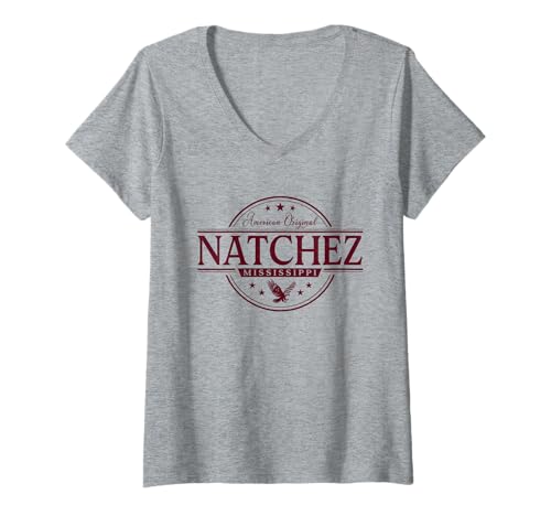 Damen Natchez Mississippi - Natchez MS Label T-Shirt mit V-Ausschnitt Damen Natchez Mississippi - Natchez MS Label T-Shirt mit V-Ausschnitt von Mississippi Souvenir Cos.