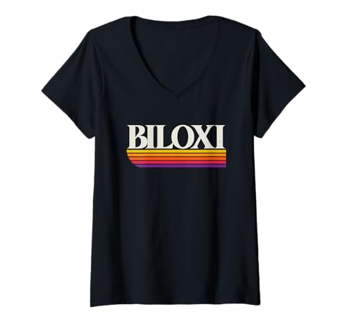 Damen Biloxi Mississippi Retro-Grafik - Biloxi MS T-Shirt mit V-Ausschnitt Damen Biloxi Mississippi Retro-Grafik - Biloxi MS T-Shirt mit V-Ausschnitt von Mississippi Throwbacks