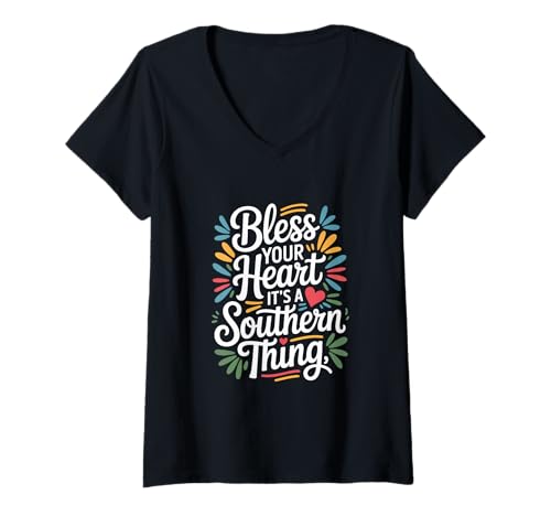 Damen Mississippi Heritage Bless Heart Südlicher Spruch T-Shirt mit V-Ausschnitt von Mississippi Traditions, Southern Charm