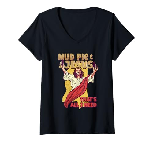 Damen Mississippi Mud Pie & Jesus T-Shirt mit V-Ausschnitt von Mississippi